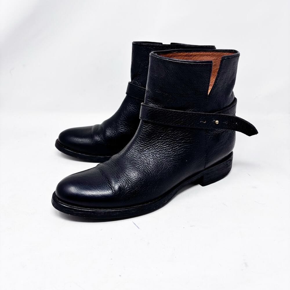 Madewell Boots Size 8.5 Low Rider Biker Black Pebbled Leather Ankle Womens
